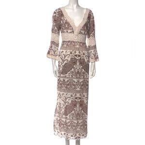 Joie Brown & Cream Patterned Maxi Dress with Crochet Trim